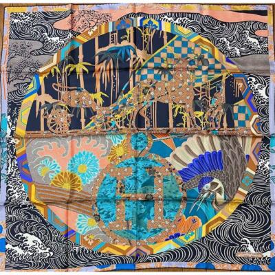 Hermes Scarf Ex Libris En Kimonos 90 cm Silk Carre crane 35