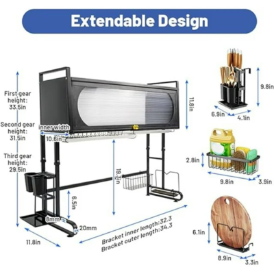 3-Tier Over The Sink Dish Drying Rack Stainless Steel Drainer Kitchen Organizer
