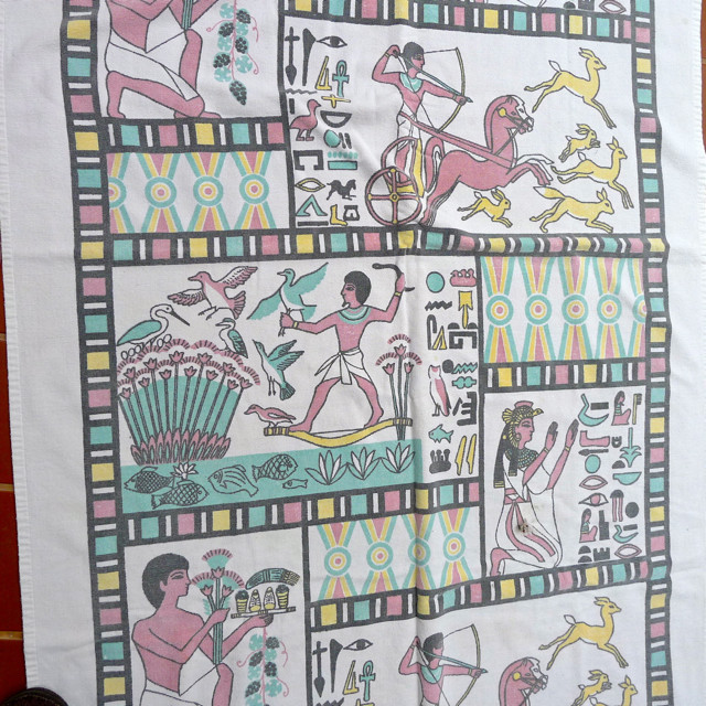 LWR $ Vintage Cotton 66 x 32 Egyptian Isis Goddess Beach Towel As Is or Crafts
