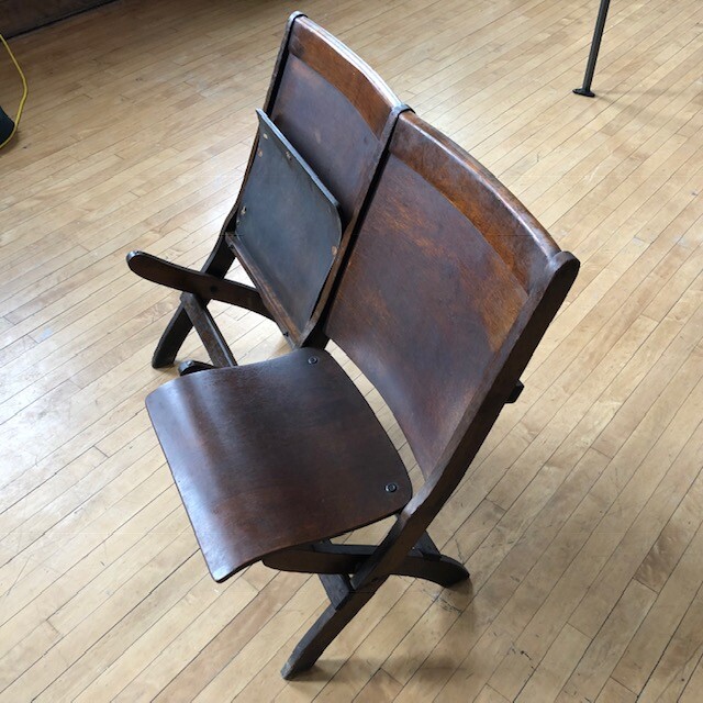 Art Deco Movie Theater Wooden Double Folding Chair-Attached
