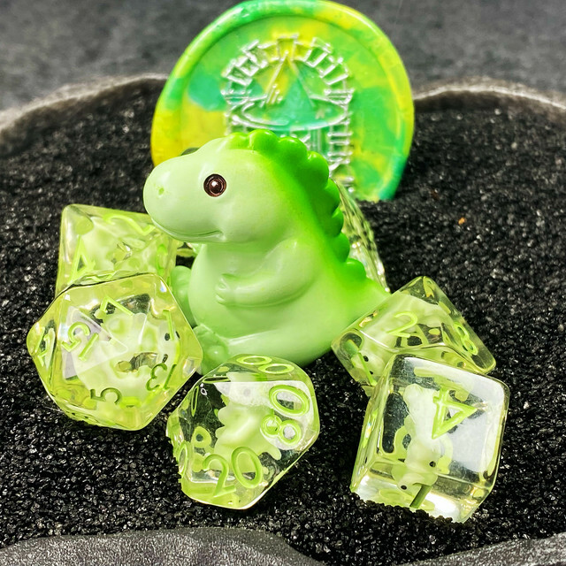 Sage's Familiars- Baby Dragon Familiar Resin Polyhedral Dice Set | RPG Games DND