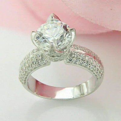 4Ct Round Lab Created Diamond Solitaire Halo Engagement Ring 925 Sterling Silver