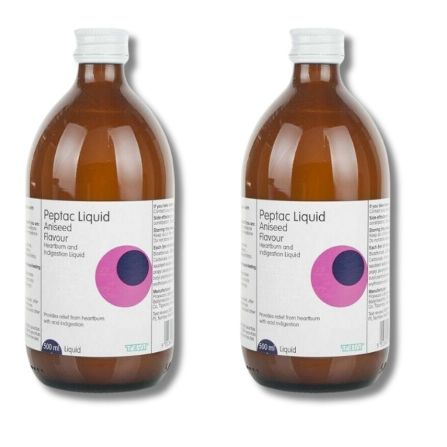 Peptac Aniseed Liquid 500ml - Heartburn Acid Reflux And Indigestion | Pack Of 2