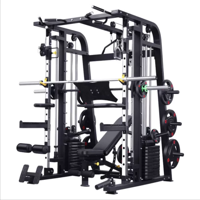 FULL SET Smith Machine With Bench Bars 100kg Rubber Plates 140kg Weight Stack