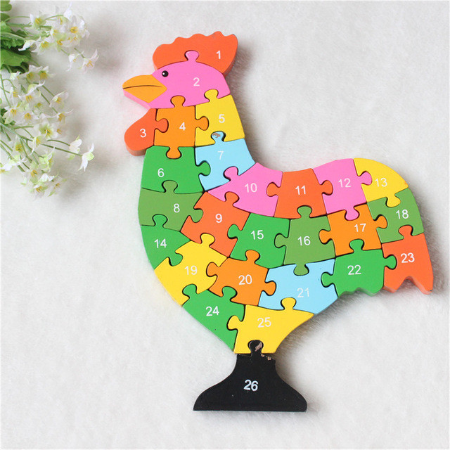 3D Puzzle Legno Forma di Gallina Educativo Lettere Numeri Bambini Imparare dfh