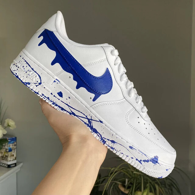 Nike Air Force 1 Custom Red and Blue Drip Splatter White Shoes USA All Sizes - Picture 3 of 12