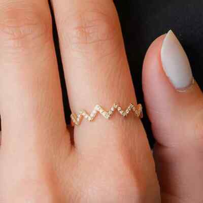 1Ct Round Lab-Created Diamond Highs and Lows Wave Ring 14k Yellow Gold Plated