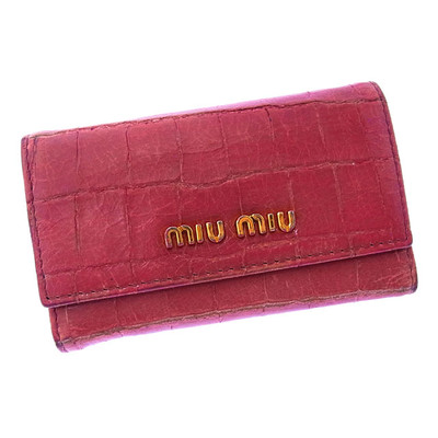小物 Miu Miu Flower Leather Coin Key Case Authentic Vintage MIU MIU Leather Fringe Studs Flower