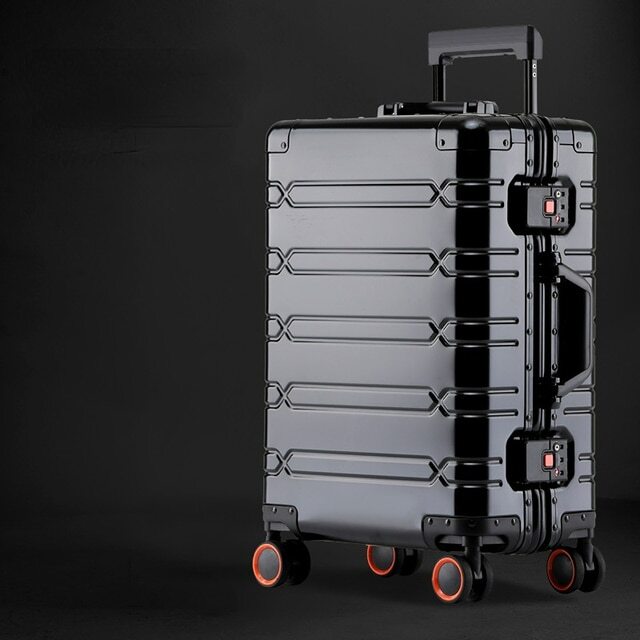 All Aluminum-Magnesium Alloy Travel Suitcase Men'S Business Rolling Luggage on W