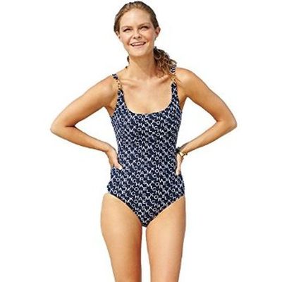 Michael Kors Logo-Print Hardware One-Piece Swimsuit Sz 4