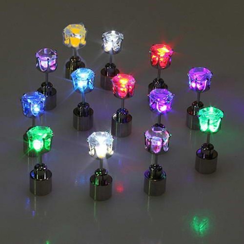 1pc women men punk rock led bling light up earrings ear studs
