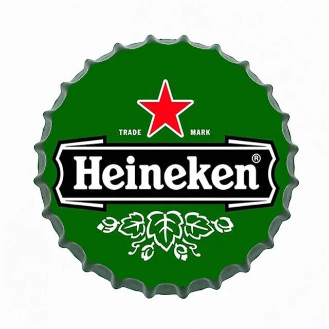 Heineken Beer Bottle Cap Metal 14"x14" Sign  Man Cave Bar Decor Beer Sign