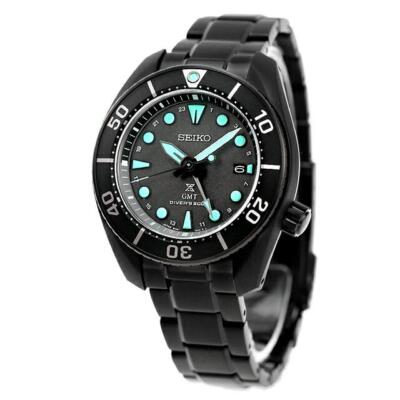 Pre-owned Seiko Prospex Sbpk007 The Black Series Limited Scuba Diver Gmt Solar Watch Men