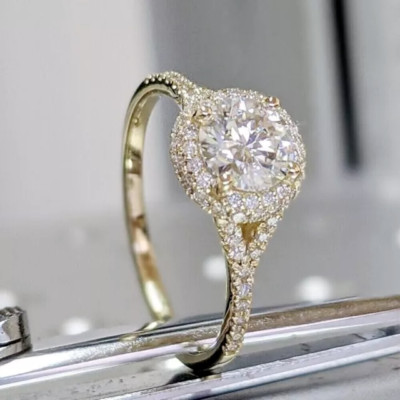 2Ct Round Lab-Created Diamond Women's Halo Wedding Ring 14k Yellow Gold Finish