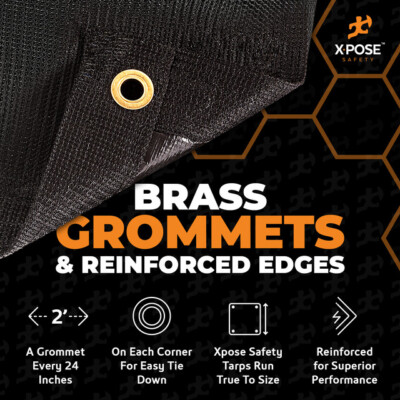 Xpose Safety Heavy Duty Mesh Tarp, 7’ x 14’ Multipurpose Black Protective Cover