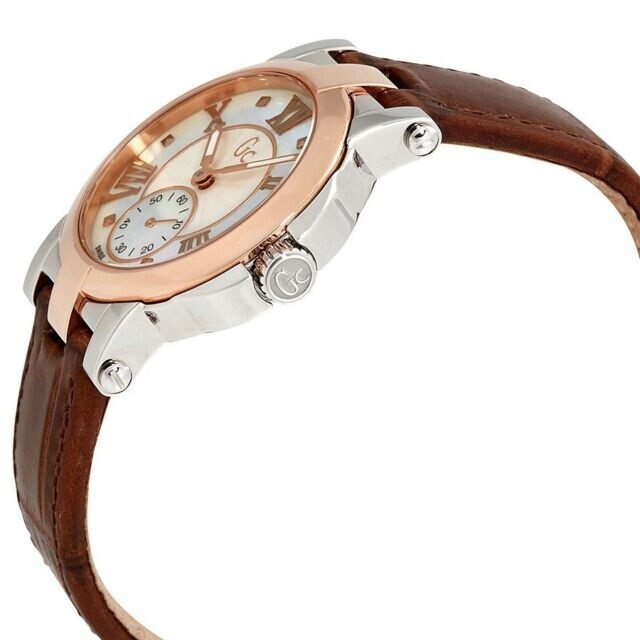 Pre-owned Guess Gc Demoiselle,silver+rose Gold 2 Tone,croc Brown Leather Watch X50004l1s