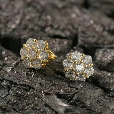 1.20Ct Round Lab-Created Diamond Women Stud Earring 14K Yellow Gold Plated