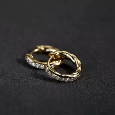 Round Lab-Created Diamond Pretty Huggie Hoop Earring In 14k Yellow Gold Plated