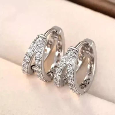 1.50 Ct Round Lab Created Huggie Hoop Women's Earrings 14K White Gold Plated