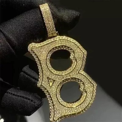 3.00Ct Round Lab Created Moissanite Custom Letter Pendant 14K Yellow Gold Plated