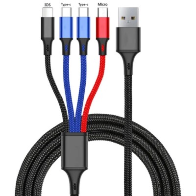 Multi Charging Cable 4 in 1 Multiple USB Fast Charger For iPhone Type C Micro