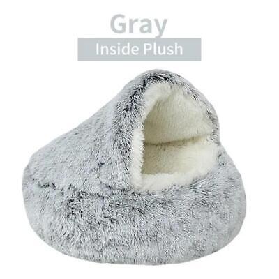 Cat Bed Cave Round Fluffy Hooded Pupy Bed Donut Self Warming Pet Dog Bed
