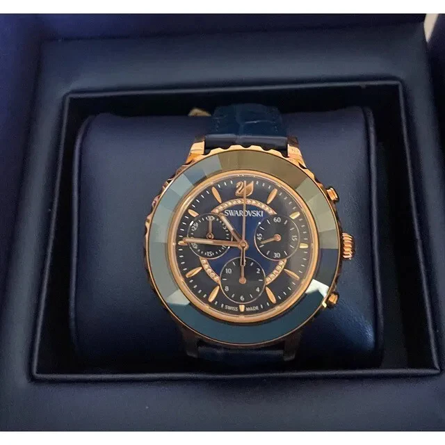 Pre-owned Swarovski Authentic  Octea Lux Watch With Blue Leather Strap