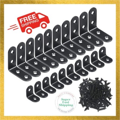 YAMASO 20PCS L Bracket Set - Small Black Corner Brackets with Screws for Furnitu