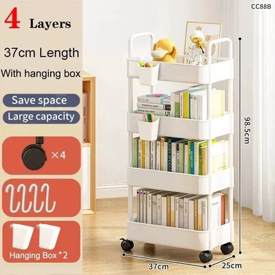 4-5 Layer Bookshelf Storage Trolley Mobile Kitchen Organizer Cart With Wheels