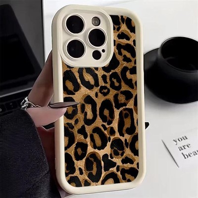 Leopard Print Silicone Phone Case for 16 15 14 13 Pro Max XR XS 8 7 Shockproof