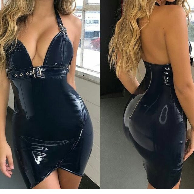latex buckle dress
