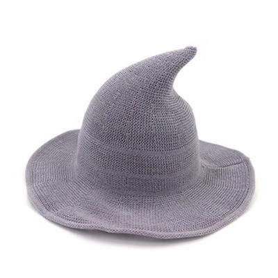 Halloween Wizard Hat Women Witch Hat Knitted Top Pointed Caps Big Brim Wool Hats