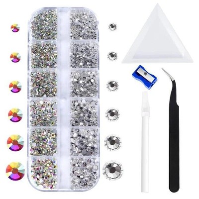 12gird 3d Glass Ab Crystal Nail Art Rhinestones Kit Flatback Round Bead Charm