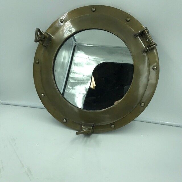 Nautical Round 15" Brass Mirror Porthole Shiny Finish - Ship Cabin Decor
