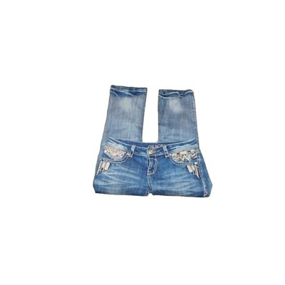 Grace in LA Size 27 Distressed Bling Western Style Designer Denim Jeans STRETCH