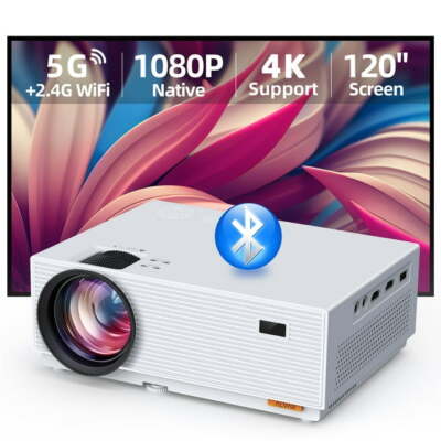 4K Projector 15000LMS 1080P 5G WiFi Bluetooth Video Home Theater + 120'' Screen