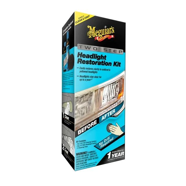 Meguiar's Two Step Headlight Restoration Kit, Clear – Cleaning Solution, 4 Count