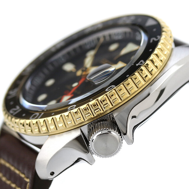 Pre-owned Seiko 5 Sports Sbsc020 Skx Series Gmt Automatic Watch Brown Leather Band 42.5mm