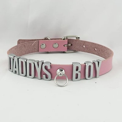 PINK Pu Leather Daddy Collar O-Ring Buckled Custom Top Bling Necklace Choker