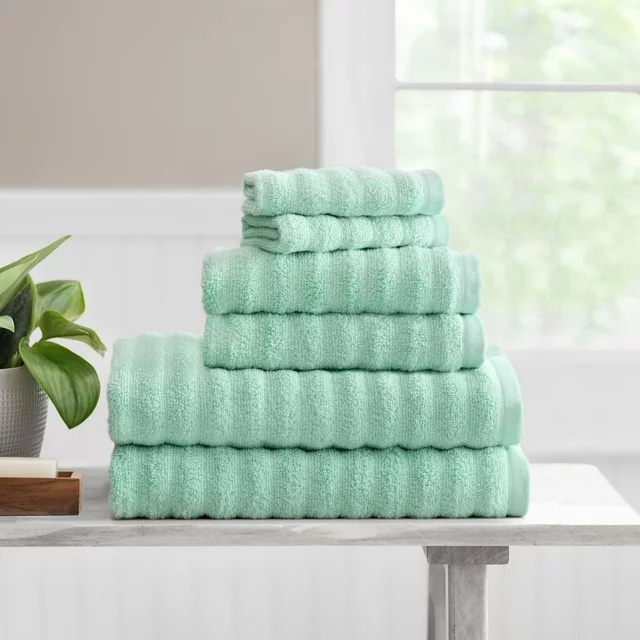 Mainstays Performance Textured Bath Towel 6-Piece Set, Mint