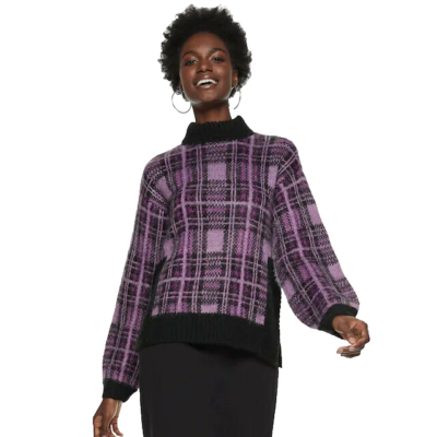 Plaid mock cheap neck sweater
