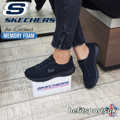 SKECHERS WOMENS SHOES BLACK SKETCHERS LADIES MEMORY FOAM SLIP-ON WALKING TRAINER