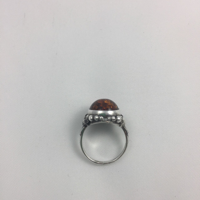 Southwestern Sterling Silver & Amber Ring, Size 6.5
