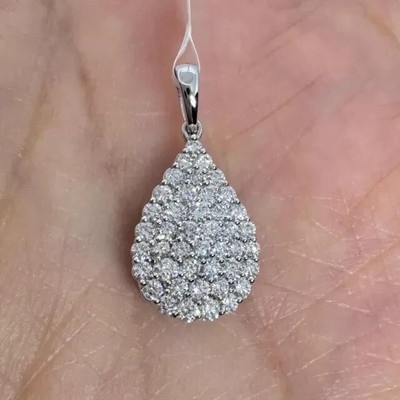 2Ct Round Lab-Created Diamond Women Cluster Halo Pendant 14k White Gold Plated