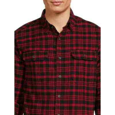 Men's Flannel Long Sleeve Shirt (L) Blk/Red Plaid George Brand New - Ships Fast