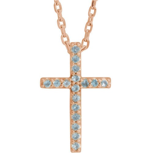 JADiamonds 14K Rose Natural Swiss Blue Topaz Petite Cross 16" Necklace