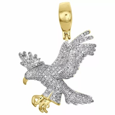 2Ct Round Cut Real Moissanite Flying Eagle Men's Pendant 14K Yellow Gold Plated