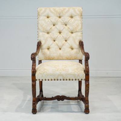 Set of 14 Tudor style tufted back traditional high back mahogany dining chairs