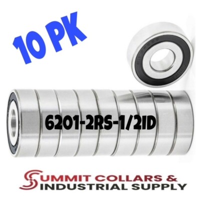[Qty 10] New 6201-2RS-1/2 Deep Groove Radial Ball Bearing [1/2in x 32mm x 10mm]