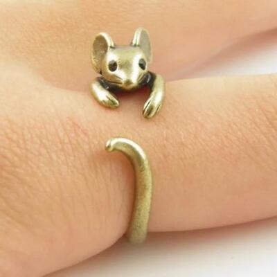Vintage Cute Mouse Animal Silver Plated Adjustable Cuff Ring Creative Lovely New